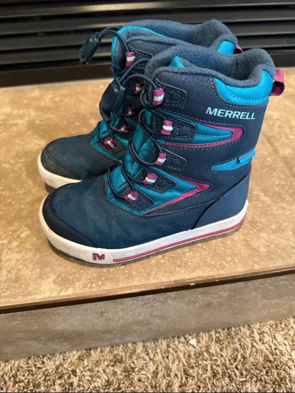 Merrell Navy Blue Teal and Pink Kids' Winter Boots